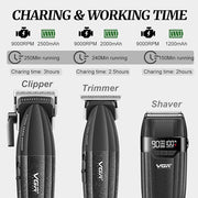 VGR grooming tools with charging and working time details on a white background