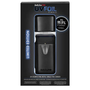 BabylissPRO UVFOIL Single Limited Edition UV-disinfecting metal single-foil shaver in its original black retail packaging, featuring a clear window displaying the black and silver foil shaver.