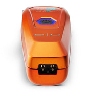 An orange metallic electronic device with a blue and black power button on top, featuring the text 's|c business' on the front, set against a plain white background.