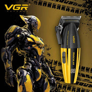 Yellow and black VGR hair trimmer with a robot-like figure on a matching background