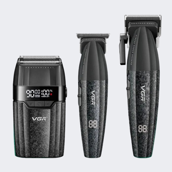 Set of VGR hair trimmers on a white background