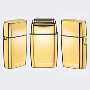 Three gold-colored Babyliss Pro electric shavers shown side by side against a light gray background.