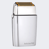 A silver metallic BaBylissPRO electric shaver shown from the back, featuring a polished chrome finish, a black horizontal accent line, and the BaBylissPRO logo near the bottom.