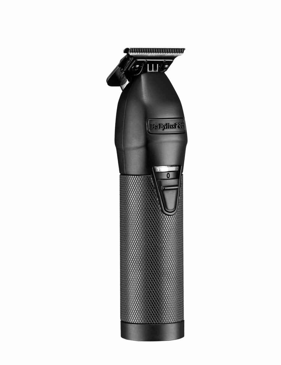 A black Babyliss cordless hair clipper with a textured grip and metallic cutting head, shown vertically against a plain white background.