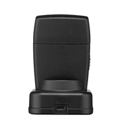 Black plastic container on a white background